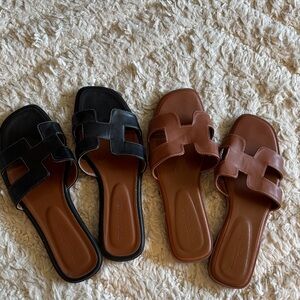 Stradivarius Black and Brown Slide Sandals set 9